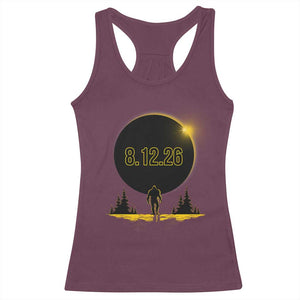 Bigfoot August 12 2026 Total Solar Eclipse Racerback Tank Top Totality Sasquatch Cryptid Stargazer Memorabilia TS02 Maroon Print Your Wear