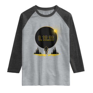 Bigfoot August 12 2026 Total Solar Eclipse Raglan Shirt Totality Sasquatch Cryptid Stargazer Memorabilia TS02 Heather Gray Heather Charcoal Print Your Wear
