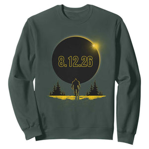 Bigfoot August 12 2026 Total Solar Eclipse Sweatshirt Totality Sasquatch Cryptid Stargazer Memorabilia TS02 Dark Forest Green Print Your Wear