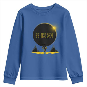 Bigfoot August 12 2026 Total Solar Eclipse Youth Sweatshirt Totality Sasquatch Cryptid Stargazer Memorabilia TS02 Royal Blue Print Your Wear