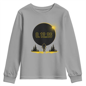Bigfoot August 12 2026 Total Solar Eclipse Youth Sweatshirt Totality Sasquatch Cryptid Stargazer Memorabilia TS02 Sport Gray Print Your Wear