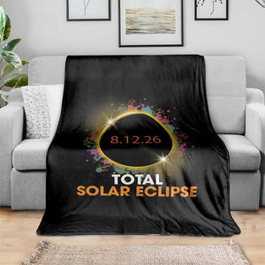 Colorful Paint Splatter 2026 Total Solar Eclipse Totality Astronomy Throw Blanket TS02 Print Your Wear