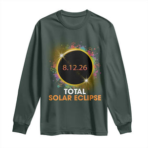 Colorful Paint Splatter 2026 Total Solar Eclipse Totality Astronomy Long Sleeve Shirt TS02 Dark Forest Green Print Your Wear