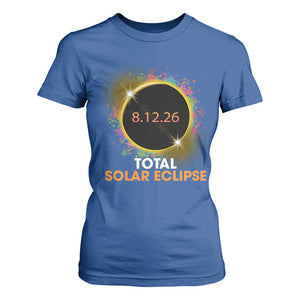 Colorful Paint Splatter 2026 Total Solar Eclipse Totality Astronomy T Shirt For Women TS02 Royal Blue Print Your Wear