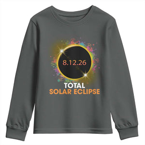 Colorful Paint Splatter 2026 Total Solar Eclipse Totality Astronomy Youth Sweatshirt TS02 Dark Heather Print Your Wear