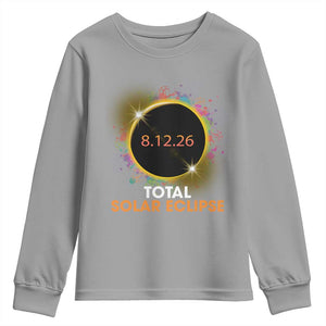 Colorful Paint Splatter 2026 Total Solar Eclipse Totality Astronomy Youth Sweatshirt TS02 Sport Gray Print Your Wear