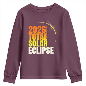 2026 Total Solar Eclipse August 12 Youth Sweatshirt Totality Modern Space Graphic TS02 Maroon Print Your Wear