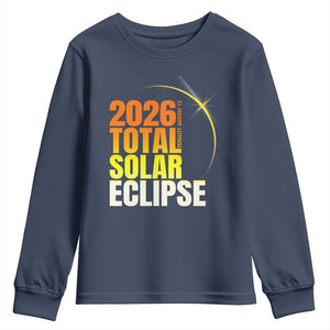 2026 Total Solar Eclipse August 12 Youth Sweatshirt Totality Modern Space Graphic TS02 Navy Print Your Wear