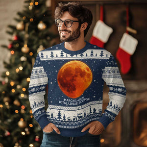 Blood Moon Total Lunar Eclipse March 3 2026 Ugly Christmas Sweater Blood Moon Astronomy Souvenir Graphic TS02 Navy Beige Print Your Wear
