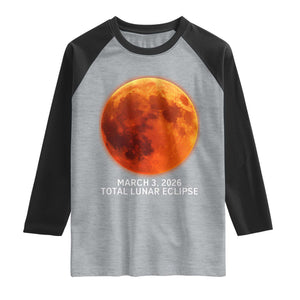 Blood Moon Total Lunar Eclipse March 3 2026 Raglan Shirt Blood Moon Astronomy Souvenir Graphic TS02 Heather Gray Black Print Your Wear