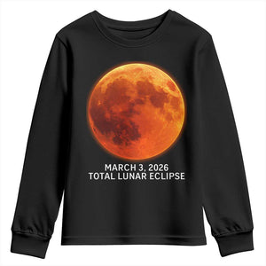 Blood Moon Total Lunar Eclipse March 3 2026 Youth Sweatshirt Blood Moon Astronomy Souvenir Graphic TS02 Black Print Your Wear