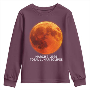 Blood Moon Total Lunar Eclipse March 3 2026 Youth Sweatshirt Blood Moon Astronomy Souvenir Graphic TS02 Maroon Print Your Wear
