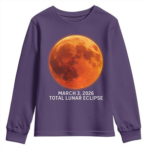 Blood Moon Total Lunar Eclipse March 3 2026 Youth Sweatshirt Blood Moon Astronomy Souvenir Graphic TS02 Purple Print Your Wear