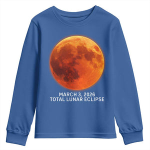 Blood Moon Total Lunar Eclipse March 3 2026 Youth Sweatshirt Blood Moon Astronomy Souvenir Graphic TS02 Royal Blue Print Your Wear