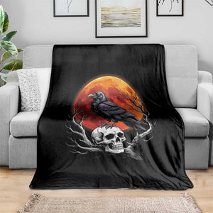 Gothic Raven on Skull Blood Moon Throw Blanket Spooky Halloween Macabre Dark Art Graphic TS02 Print Your Wear