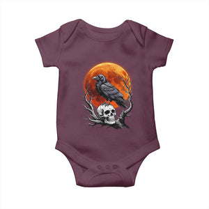 Gothic Raven on Skull Blood Moon Baby Onesie Spooky Halloween Macabre Dark Art Graphic TS02 Maroon Print Your Wear