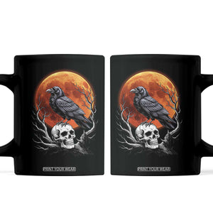 Gothic Raven on Skull Blood Moon Coffee Mug Spooky Halloween Macabre Dark Art Graphic TS02 Black Print Your Wear