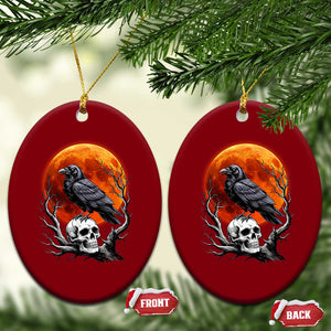 Gothic Raven on Skull Blood Moon Ceramic Ornament Spooky Halloween Macabre Dark Art Graphic TS02 Print Your Wear