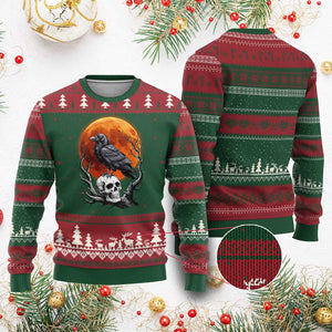 Gothic Raven on Skull Blood Moon Ugly Christmas Sweater Spooky Halloween Macabre Dark Art Graphic TS02 Red Green Print Your Wear