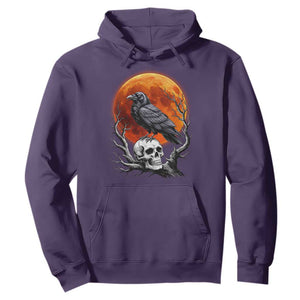 Gothic Raven on Skull Blood Moon Hoodie Spooky Halloween Macabre Dark Art Graphic TS02 Purple Print Your Wear