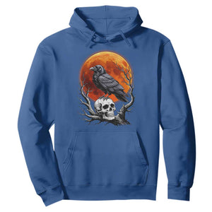 Gothic Raven on Skull Blood Moon Hoodie Spooky Halloween Macabre Dark Art Graphic TS02 Royal Blue Print Your Wear