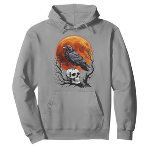 Gothic Raven on Skull Blood Moon Hoodie Spooky Halloween Macabre Dark Art Graphic TS02 Sport Gray Print Your Wear