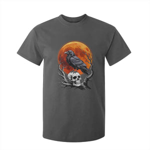 Gothic Raven on Skull Blood Moon T Shirt For Kid Spooky Halloween Macabre Dark Art Graphic TS02 Dark Heather Print Your Wear