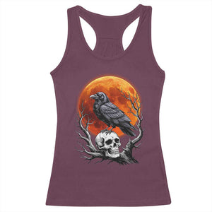 Gothic Raven on Skull Blood Moon Racerback Tank Top Spooky Halloween Macabre Dark Art Graphic TS02 Maroon Print Your Wear