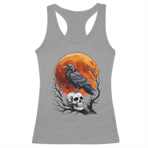 Gothic Raven on Skull Blood Moon Racerback Tank Top Spooky Halloween Macabre Dark Art Graphic TS02 Sport Gray Print Your Wear