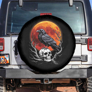 Gothic Raven on Skull Blood Moon Spare Tire Cover Spooky Halloween Macabre Dark Art Graphic TS02 No hole Black Print Your Wear
