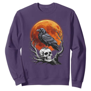 Gothic Raven on Skull Blood Moon Sweatshirt Spooky Halloween Macabre Dark Art Graphic TS02 Purple Print Your Wear