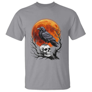 Gothic Raven on Skull Blood Moon T Shirt Spooky Halloween Macabre Dark Art Graphic TS02 Sport Gray Print Your Wear