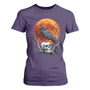 Gothic Raven on Skull Blood Moon T Shirt For Women Spooky Halloween Macabre Dark Art Graphic TS02 Purple Print Your Wear