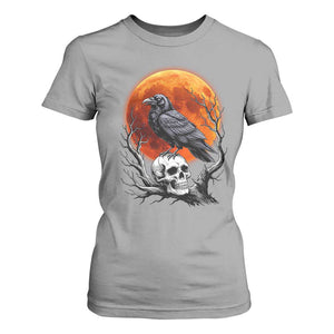 Gothic Raven on Skull Blood Moon T Shirt For Women Spooky Halloween Macabre Dark Art Graphic TS02 Sport Gray Print Your Wear