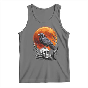 Gothic Raven on Skull Blood Moon Tank Top Spooky Halloween Macabre Dark Art Graphic TS02 Black Heather Print Your Wear