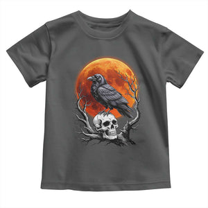 Gothic Raven on Skull Blood Moon Toddler T Shirt Spooky Halloween Macabre Dark Art Graphic TS02 Dark Heather Print Your Wear