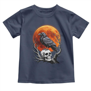 Gothic Raven on Skull Blood Moon Toddler T Shirt Spooky Halloween Macabre Dark Art Graphic TS02 Navy Print Your Wear