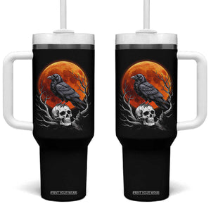 Gothic Raven on Skull Blood Moon Tumbler With Handle Spooky Halloween Macabre Dark Art Graphic TS02 One Size: 40 oz Black Print Your Wear
