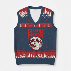 Retro Blood Moon Graphic V-Neck Knit Sweater Vest Mystic Celestial Gothic Astronomy Art TS02 Navy Red Print Your Wear