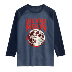 Retro Blood Moon Graphic Raglan Shirt Mystic Celestial Gothic Astronomy Art TS02 Heather Denim Navy Print Your Wear