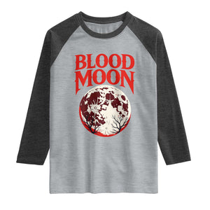 Retro Blood Moon Graphic Raglan Shirt Mystic Celestial Gothic Astronomy Art TS02 Heather Gray Heather Charcoal Print Your Wear