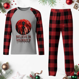 Creepy Alien Believe In Yourself Plaid Pajama Set Funny Blood Moon Sci-Fi Horror Graphic TS02 Buffalo Plaid Print Your Wear
