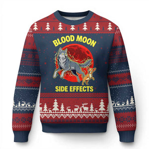 Funny Blood Moon Side Effects Wolf and Chihuahua Dog Humor Graphic Ugly Christmas Sweater TS02 Navy Red Print Your Wear