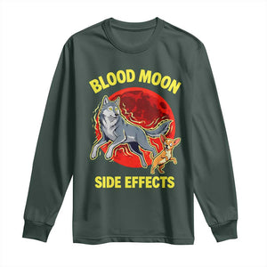 Funny Blood Moon Side Effects Wolf and Chihuahua Dog Humor Graphic Long Sleeve Shirt TS02 Dark Forest Green Print Your Wear