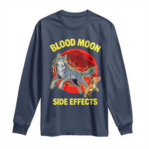 Funny Blood Moon Side Effects Wolf and Chihuahua Dog Humor Graphic Long Sleeve Shirt TS02 Navy Print Your Wear