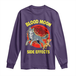 Funny Blood Moon Side Effects Wolf and Chihuahua Dog Humor Graphic Long Sleeve Shirt TS02 Purple Print Your Wear