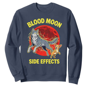 Funny Blood Moon Side Effects Wolf and Chihuahua Dog Humor Graphic Sweatshirt TS02 Navy Print Your Wear