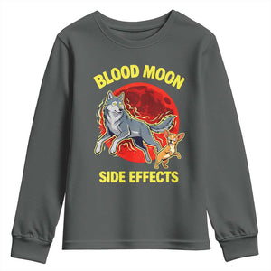 Funny Blood Moon Side Effects Wolf and Chihuahua Dog Humor Graphic Youth Sweatshirt TS02 Dark Heather Print Your Wear
