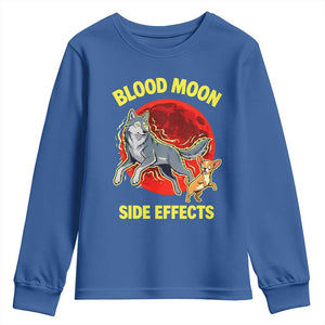 Funny Blood Moon Side Effects Wolf and Chihuahua Dog Humor Graphic Youth Sweatshirt TS02 Royal Blue Print Your Wear