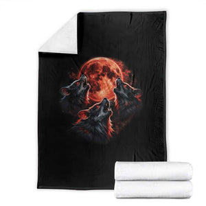 Majestic Three Wolves Howling at Red Blood Moon Graphic Throw Blanket Wild Nature with Celestial Astronomy TS02 Black Print Your Wear